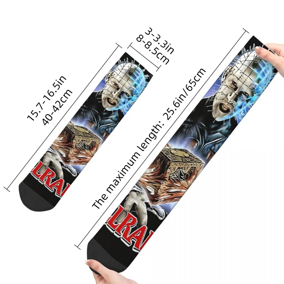 Funny Happy Sock for Men Design 1987 Harajuku Hellraiser Horror Film Breathable Pattern Printed Crew Sock Novelty Gift