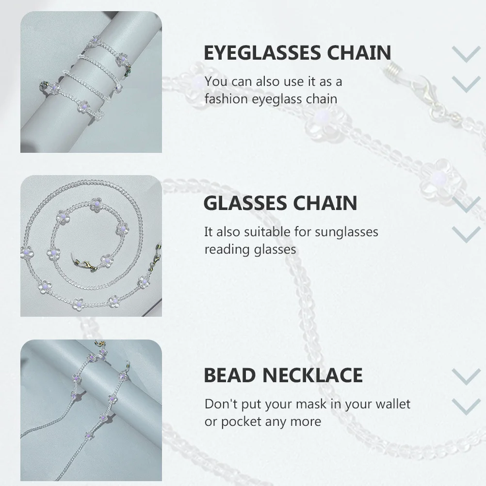 

1Pcs Crystal Plum Blossom Transparent Floret Necklace Mask Anti-Lost Eyeglasses Hanging Chain Sports Running Hiking Cycling