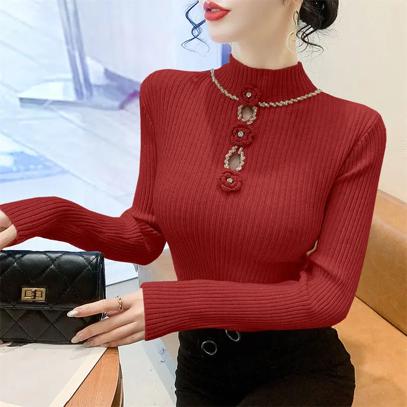 Pull chinois à boucle creuse, nouveau Style, Base de pull, Slim et à la mode, haut tendance, automne et hiver