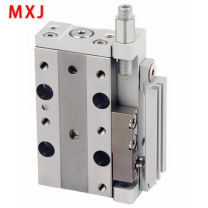 

MXJ High-precision Small Slide Air Pneumatic Cylinder MXJ Bore4 6 8mm Stroke5 10 15 20mm Metal stopper C CS CT Axial Piping P
