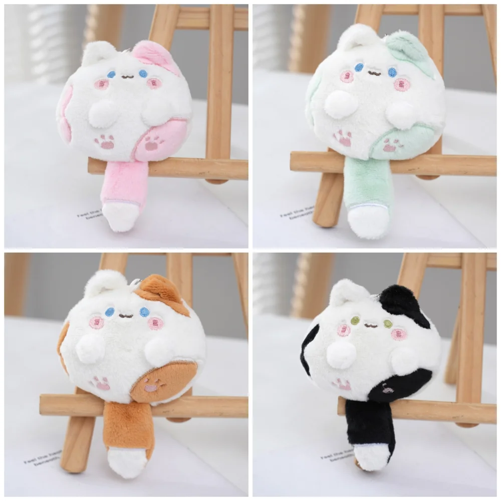 Cartoon Squeak Long Tailed Cat Plush Keychain Kawaii Cute Stuffed Cat Key Chain Soft Plush Doll Bag Ornaments for Girl's Bag