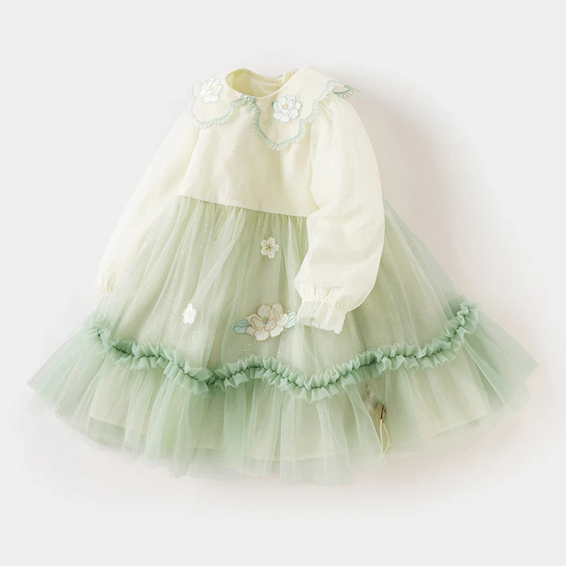 Dave Bella Princess Dress for Girls Children Baby 2024 New Spring Sweet Lovely Flower Mesh Fashion Party Outdoor DB1247863