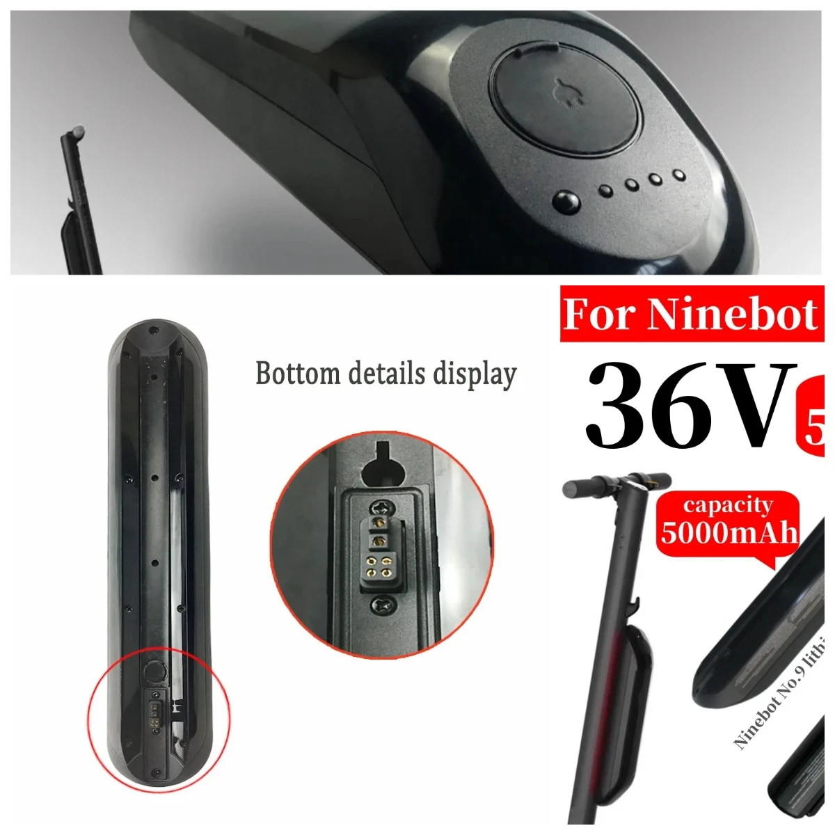 

5000mAh 36V Li-ion Battery Pack for Ninebot Segway Electric Scooter ES1 ES2 E22 E25 Models Intelligent Expanded Scooter Battery