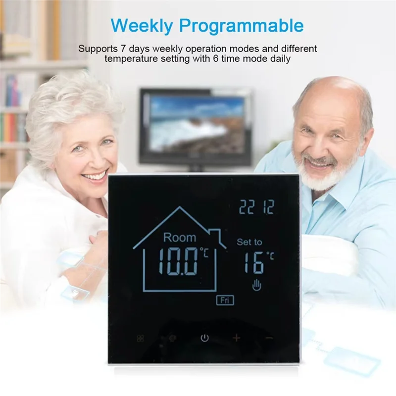 Умный термостат ABKQ-Tuya — сенсорный ЖК-экран, энергосберегающий, дистанционный контроль температуры для водяного подогрева пола