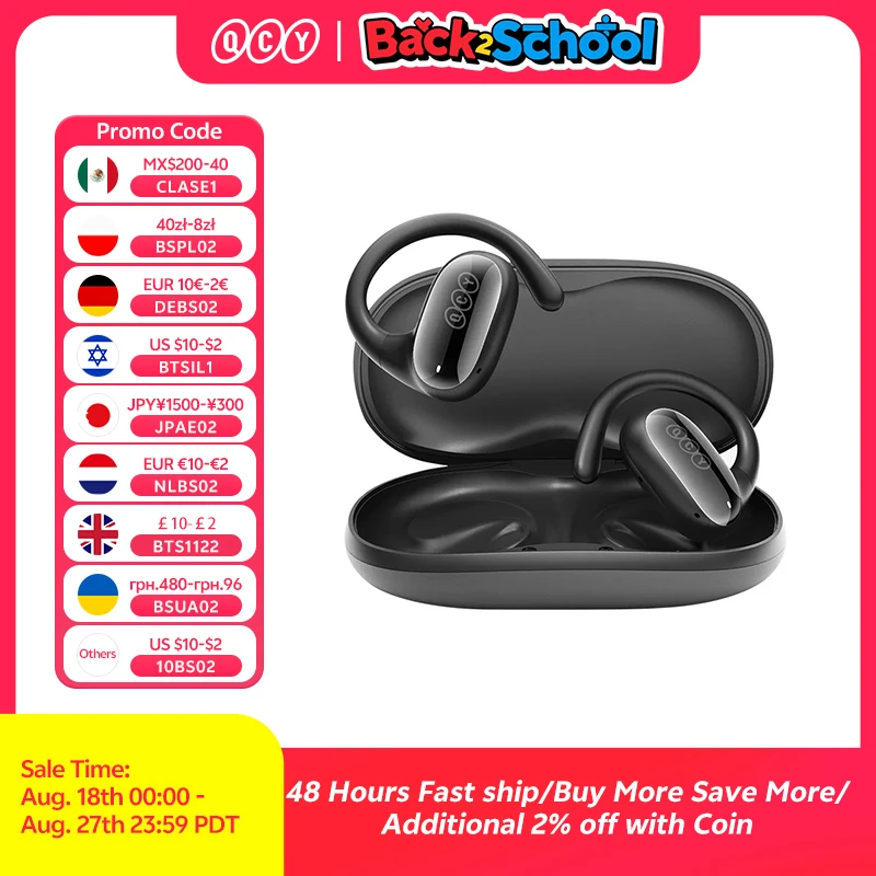 QCY Crossky GTR2 Open-Ear Wireless Earphone Bluetooth 5.4 EarHooks Bass Boost Headphones Multipoint Connection IPX5 Sport Earbud