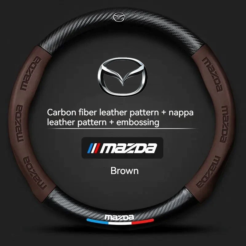 Carbon fiber Leathe Car Steering Wheel Cover For Mazda 3 5 6 SKYACTIV Axela Atenza CX30 CX5 CX8 CX9 MX5 RX8 RX7 BT50 Accessories