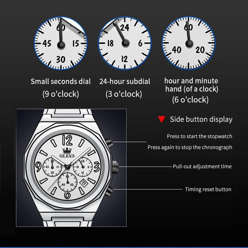 OLEVS 5622 Mens Watch Original Fashion Manga Style Silicone Strap Quartz Watch Waterproof Luminous Multifunctional Chronograph