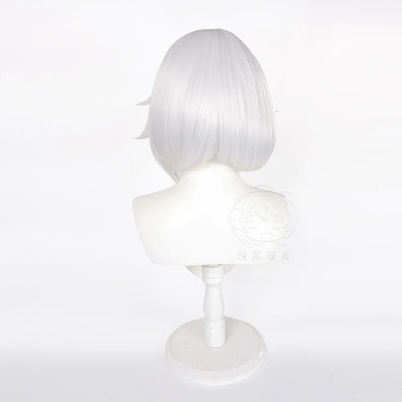 Spiel Charakter Paimon Cosplay Perücken Genshin Impact Kostüm Zubehör Frau Silber Bob Haarschnitt Halloween Bühne Leistung Perücken