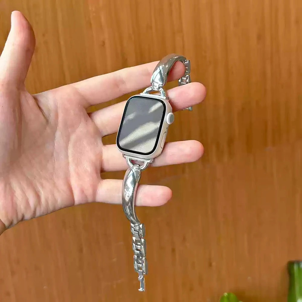 حزام معدني للنساء لساعة أبل 10 9 8 باند 42 ملم 46 ملم 41 ملم 45 ملم 40 ملم 44 ملم 49 ملم سوار iWatch Series 7 Se 6 5 Ultra Watchband