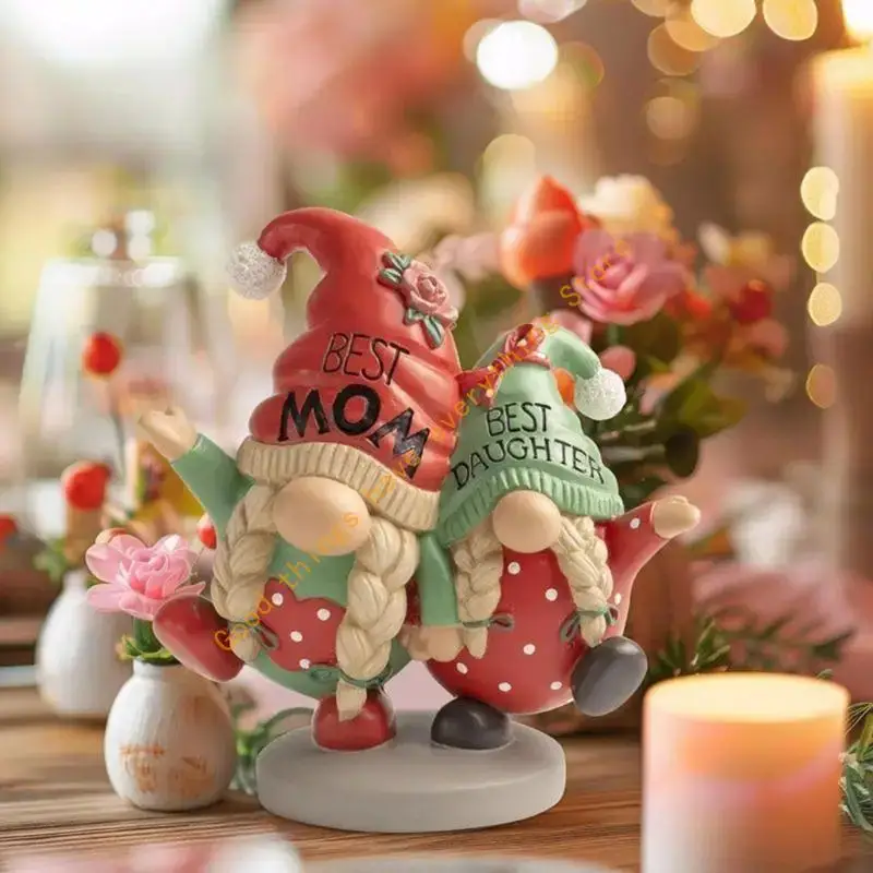 Garden Gnomes Statue Mother and Daughter Christmas Sculpture for Lawns Balcony Decoration Waterproof Resin Figurine 55KF