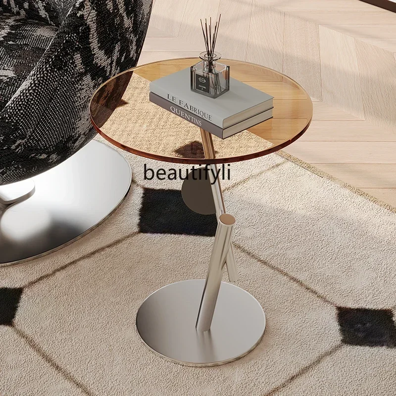 

yj5 French retro modern simple leisure chair corner glass stainless steel sofa edge