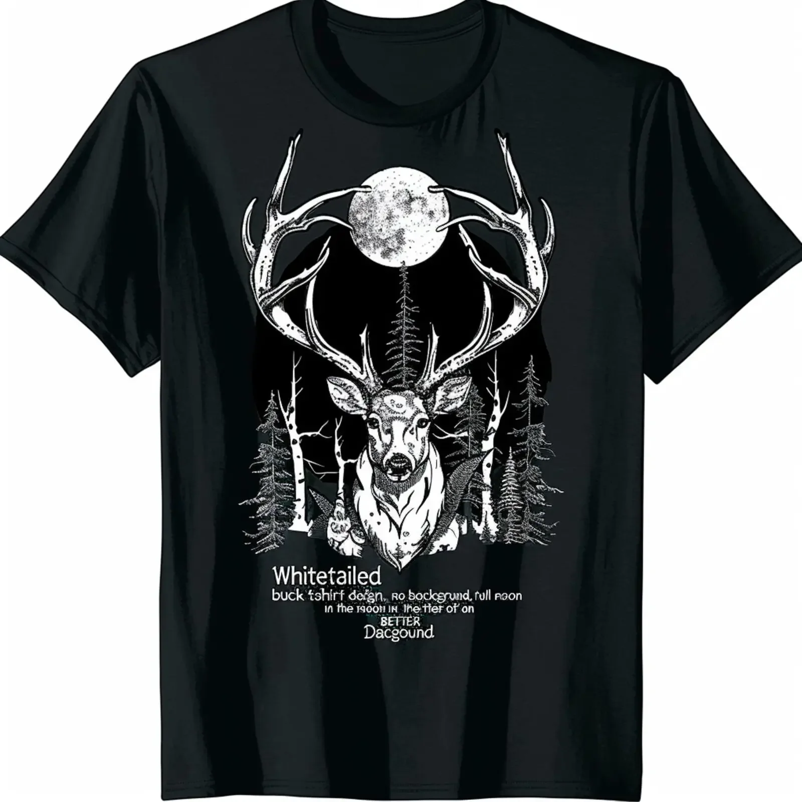 Majestic Whitetail in Moonlit Forest Black TShirt Design