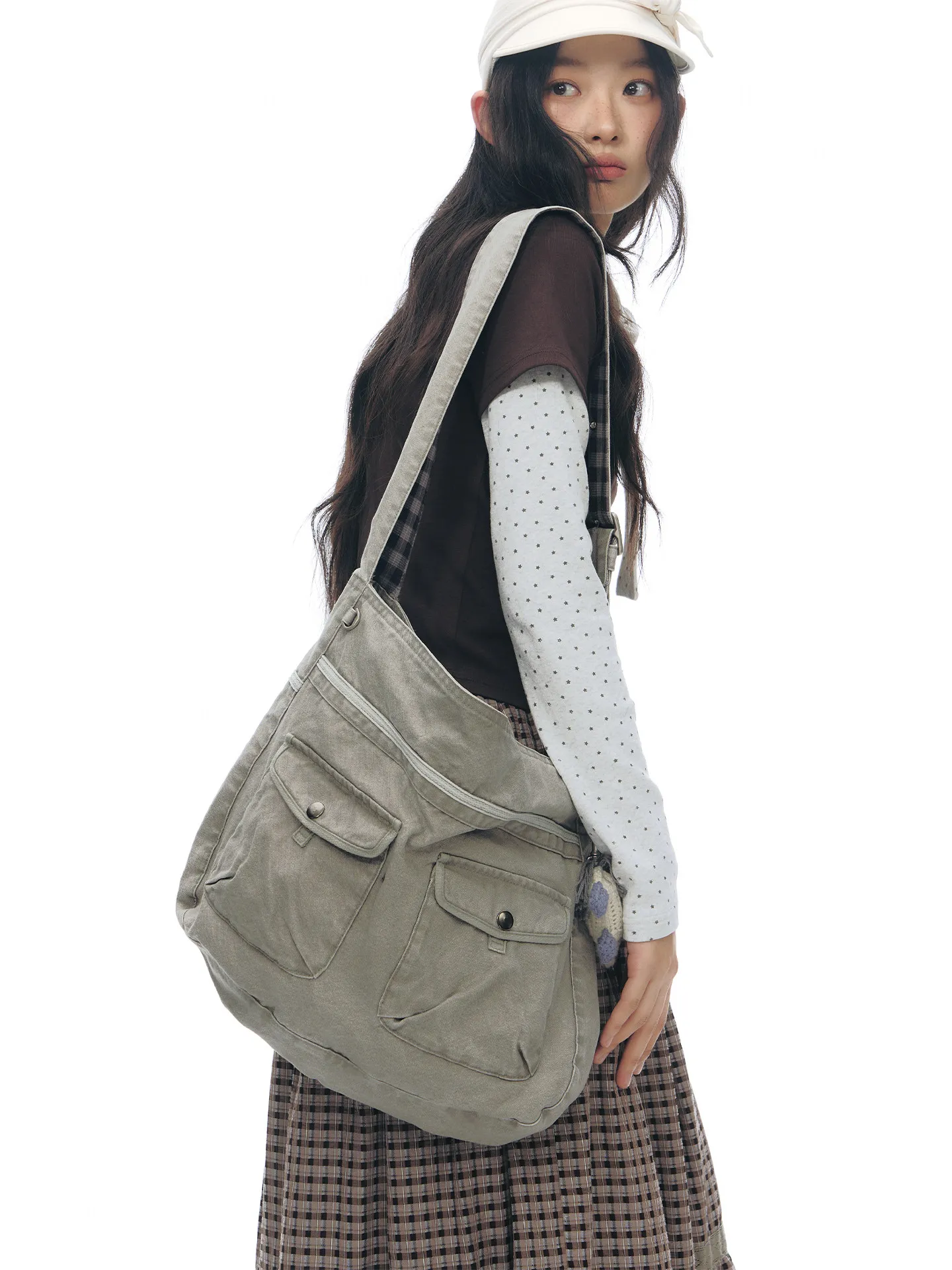 American Retro Fashion Original Multi Pocket Design Multifunctional Portable Single Shoulder Crossbody Canvas Bag For Women Tide