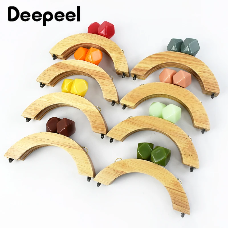 1Pc Deepeel 14*8cm Colored Beads Wooden Bag Handle Mini Purse Frame Kiss Clasp Wood Clip DIY Handbag Closure Bags Accessories