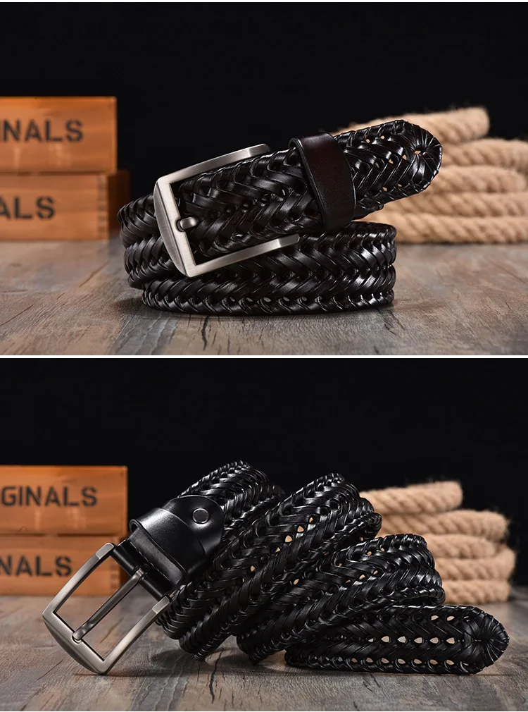 Neue Geflochtene 4 cm Männer Gürtel Für Gewebt Luxus Echtes Leder Kuh Streifen Hand Stricken Designer Gürtel Hohe Qualität Männlich gürtel 125 CM – Detail 5