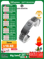 San Martin-Bracelet Jubilee en acier inoxydable, pièces de montre, 20mm, fermoir réglable pour SN0008 SN0128