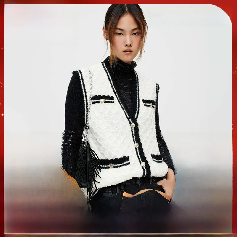 

Новый женский вязаный жилет MaSande осенне-зимней коллекции с узором «косы» и ромбами, V-образным вырезом, на пуговицах, стандартной длины, однотонный