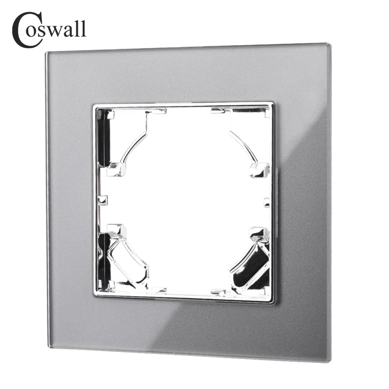 Coswall Grey D1 Silver-Plated Glass Panel Wall Light Switch EU/France Standard Socket USB Charging CAT6 Internet Module DIY