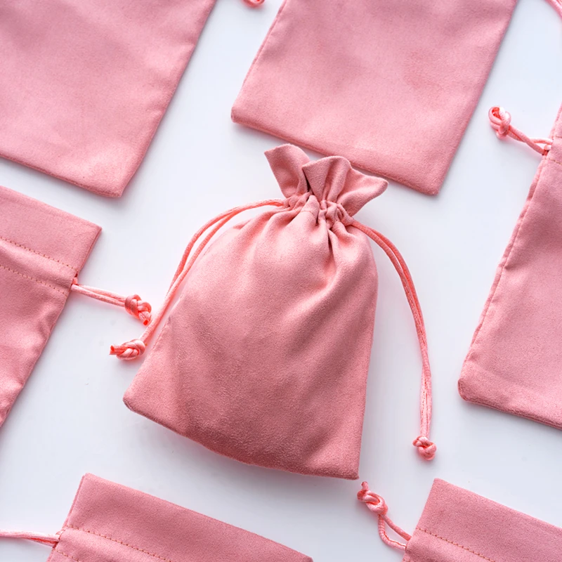 10Pcs Pink Velvet Drawstring Bags Jewelry Pouches For Gift Wedding Favors Necklace Jewelry Storage Small Packaging