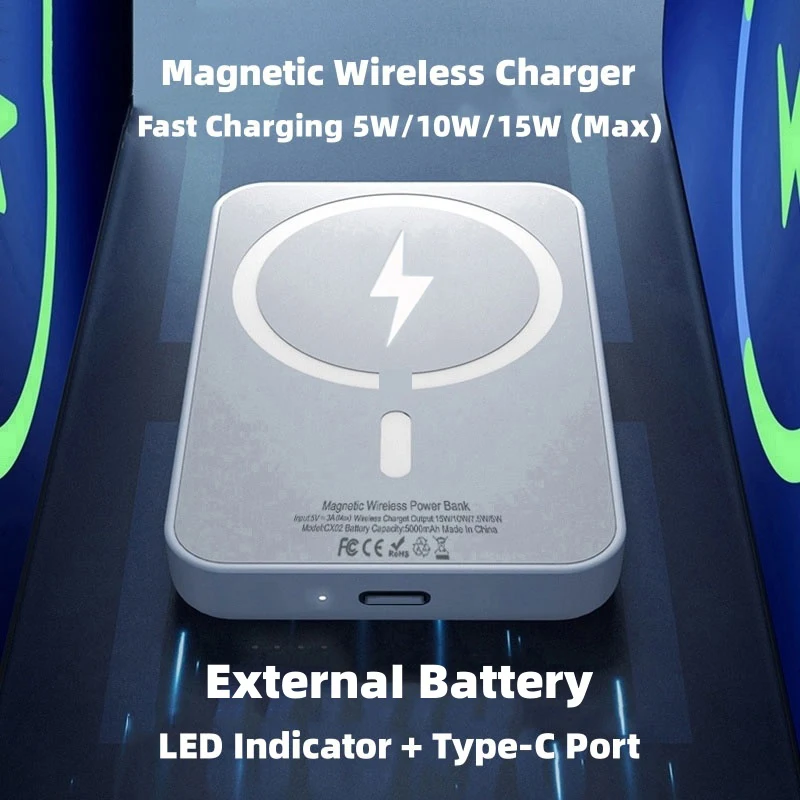 Panneau d'alimentation magnétique pour batterie auxiliaire externe d'Apple Porte de type C pour iPhone Chargeur sans fil portable Groupe d'alimentation MagSafe