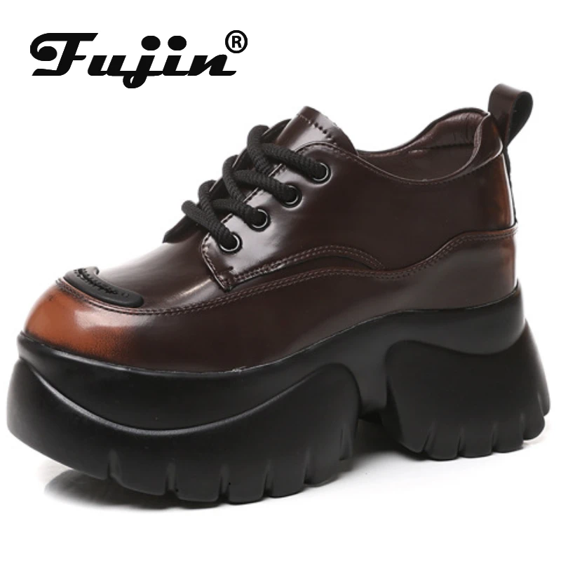 Fujin 11cm nuove pompe in pelle scamosciata sintetica moda comoda primavera autunno microfibra Chunky Sneakers donna Platform Wedge Shoes