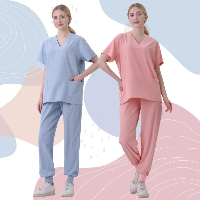 Nieuwe Vrouwelijke Schoonheidssalon Spa Tandheelkundige Kliniek Verpleegkundige Overall Top En Broek Met Zak Vrouwen Casual Jogger Pak Chirurgisch Uniform 228