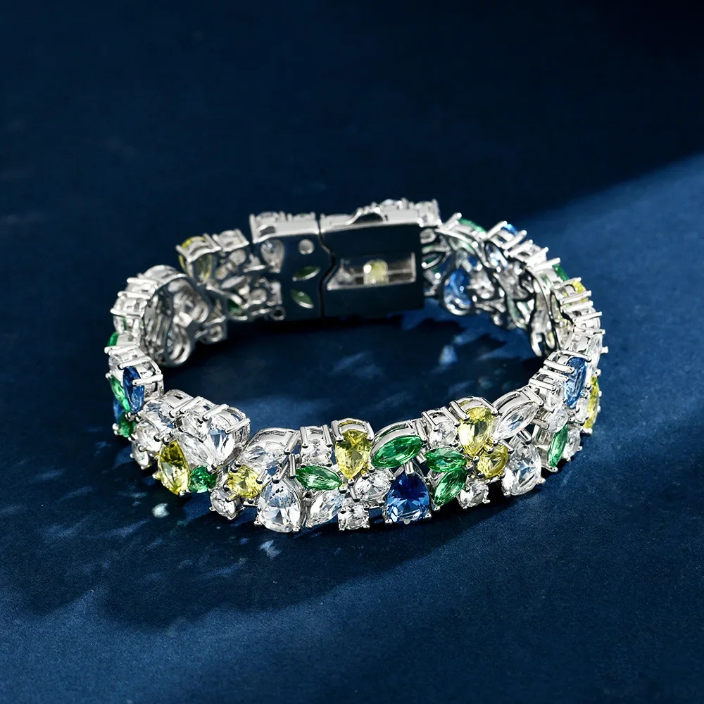 

New S925 sterling silver summer cornflower blue 6 * 9 heavy-duty full diamond ins style cool design women's jewelry