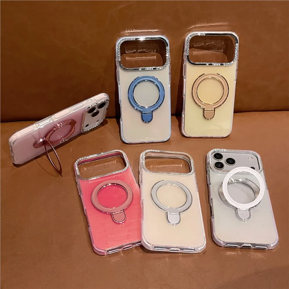 هلام اللون المغناطيسي للطي حامل حافظة آيفون 17 16 15 14 13 برو ماكس بريق الماس للصدمات حامل معدني غطاء #6