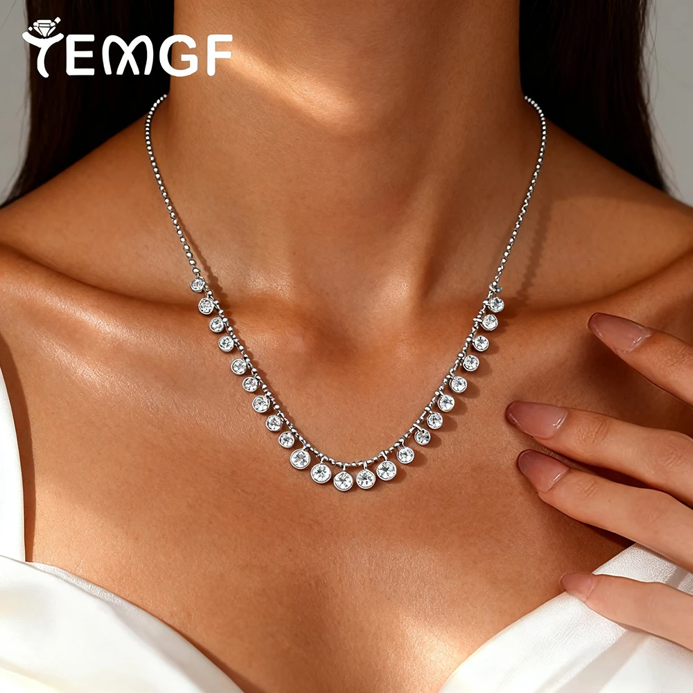 

TEMGF Full Moissanite Drop Necklace for Women S925 Silver Beads Bubble Chain Certified Wedding Party Luxury Neck Fine Jewelry