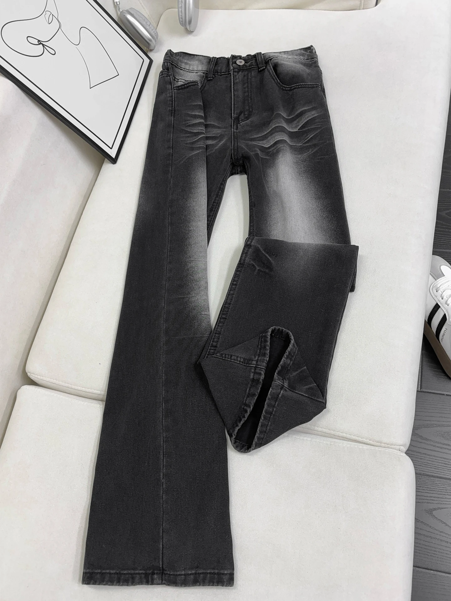 

Cleanfit Retro Flared Jeans Men's American High Street Slim Straight Loose Casual Trousers Cotton Polyester Blend