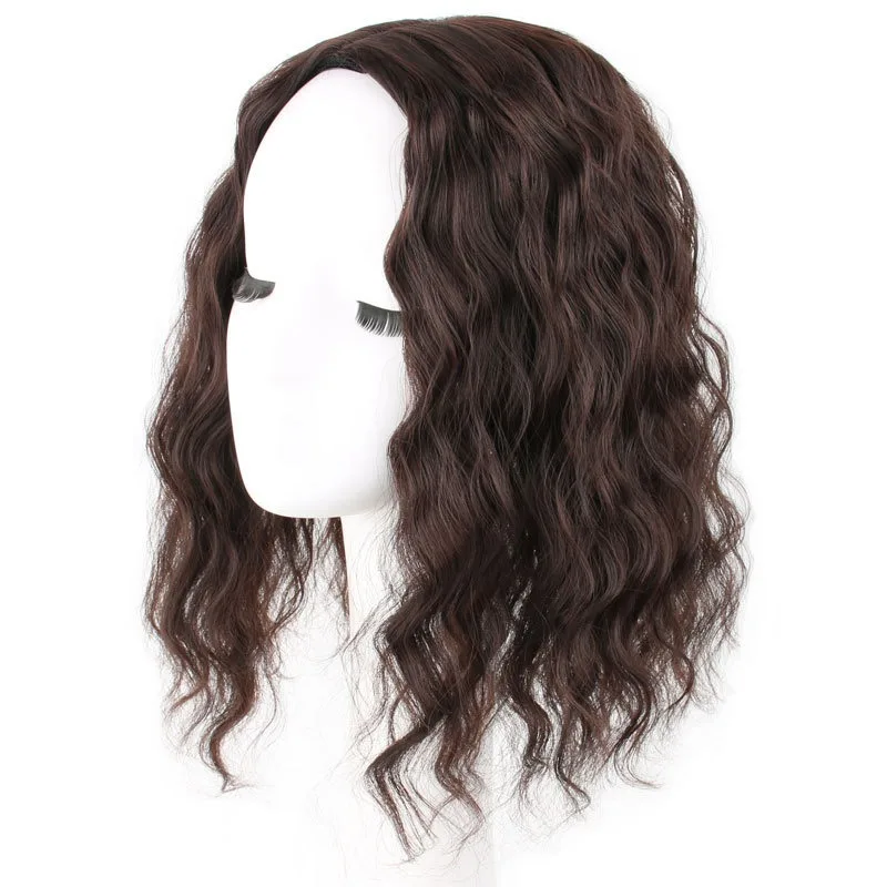 8x12cm 인모 가발 곱슬머리 자연색/다크 브라운 탈모 및 볼륨감이 적은 여성용 헤어피스 여성용 합성 헤어피스