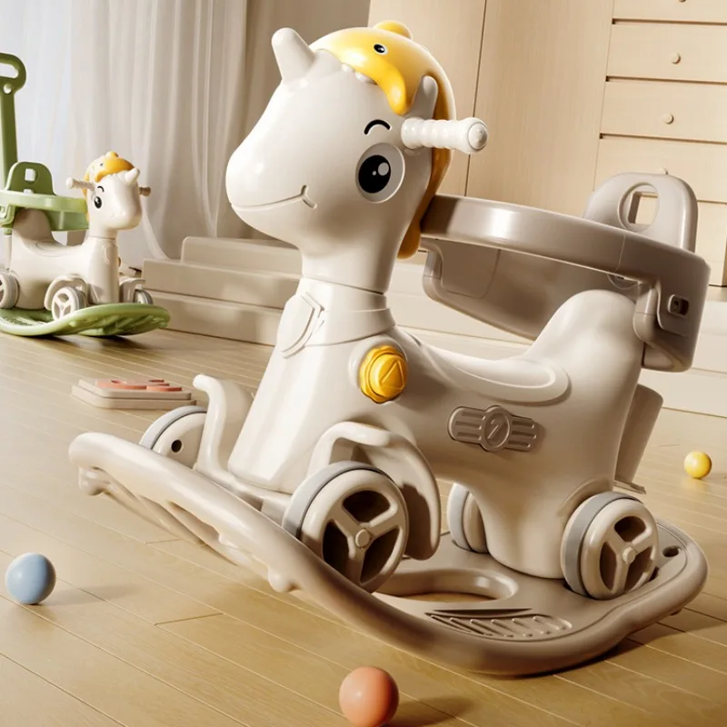 2-in-1 Rocking Horse for Children Yo-yo Car, Baby Rocking Horses Baby Strollers, Anti-fall Fence Push Rod Ride on Horse for Kids