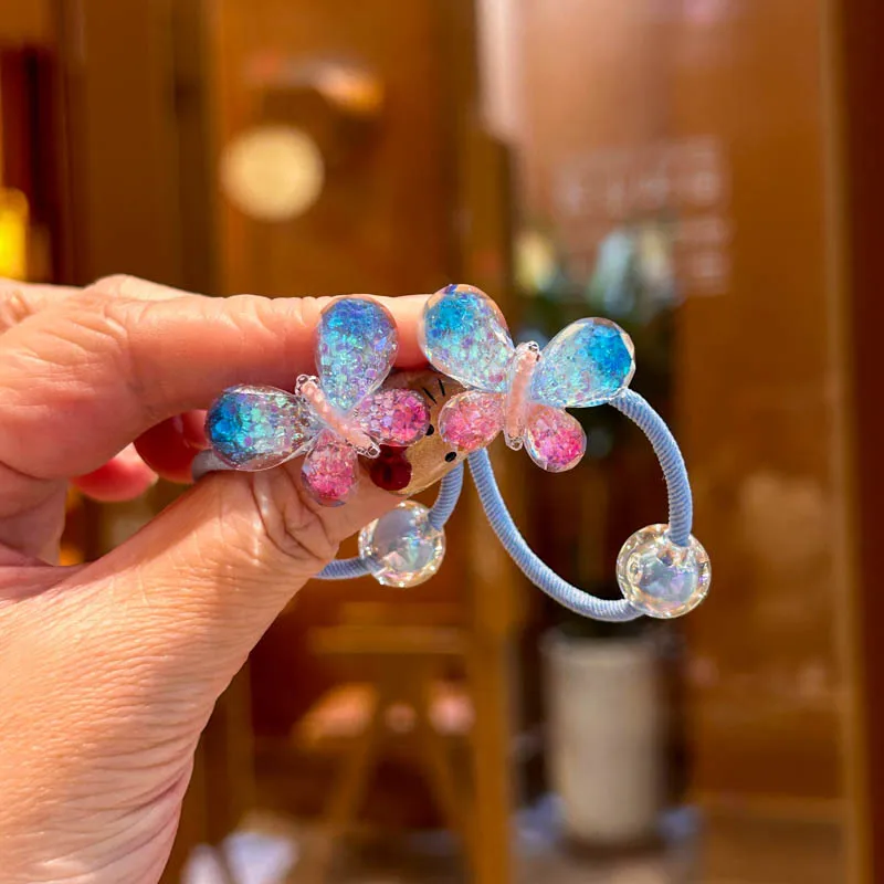 

2 шт., милая мечтательная светящаяся темная сахарная резинка для волос с милым дельфином для девочек, детская резинка для волос с медведем и кроликом, аксессуар для волос