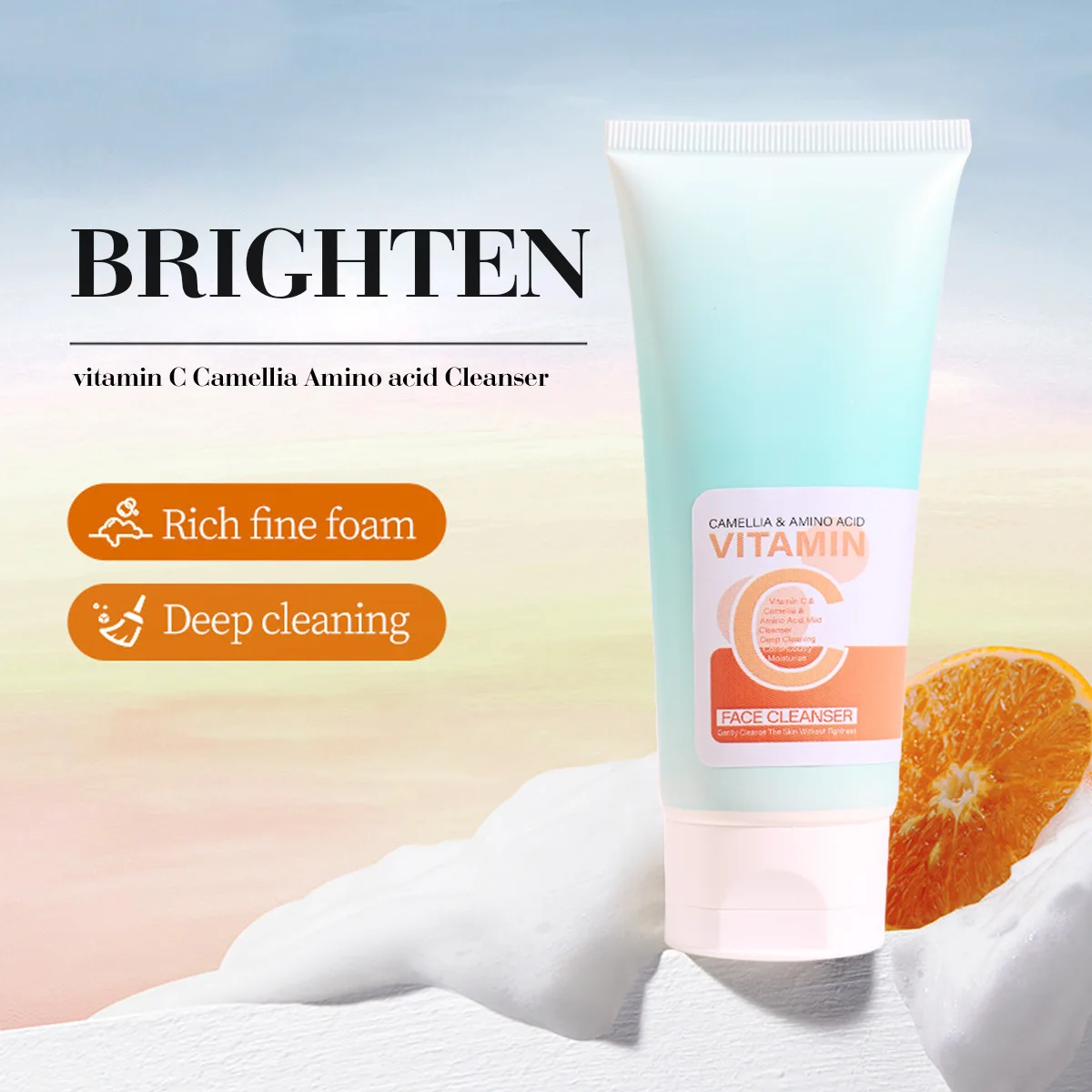 100g Pure Herbal Vitamin C Facial Cleanser Hyaluronic Acid Deep Cleansing and Moisturizing Foam, Used to Clean Pores and Face