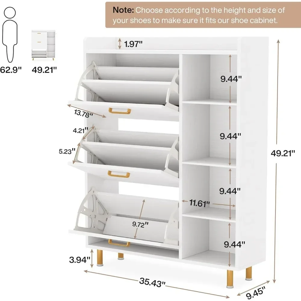 Shoe Cabinet, Flip Drawers Shoe Storage Cabinet for Entryway with 3 Flip Drawers and 5 Shelves, Freestanding Shoes Cabinet