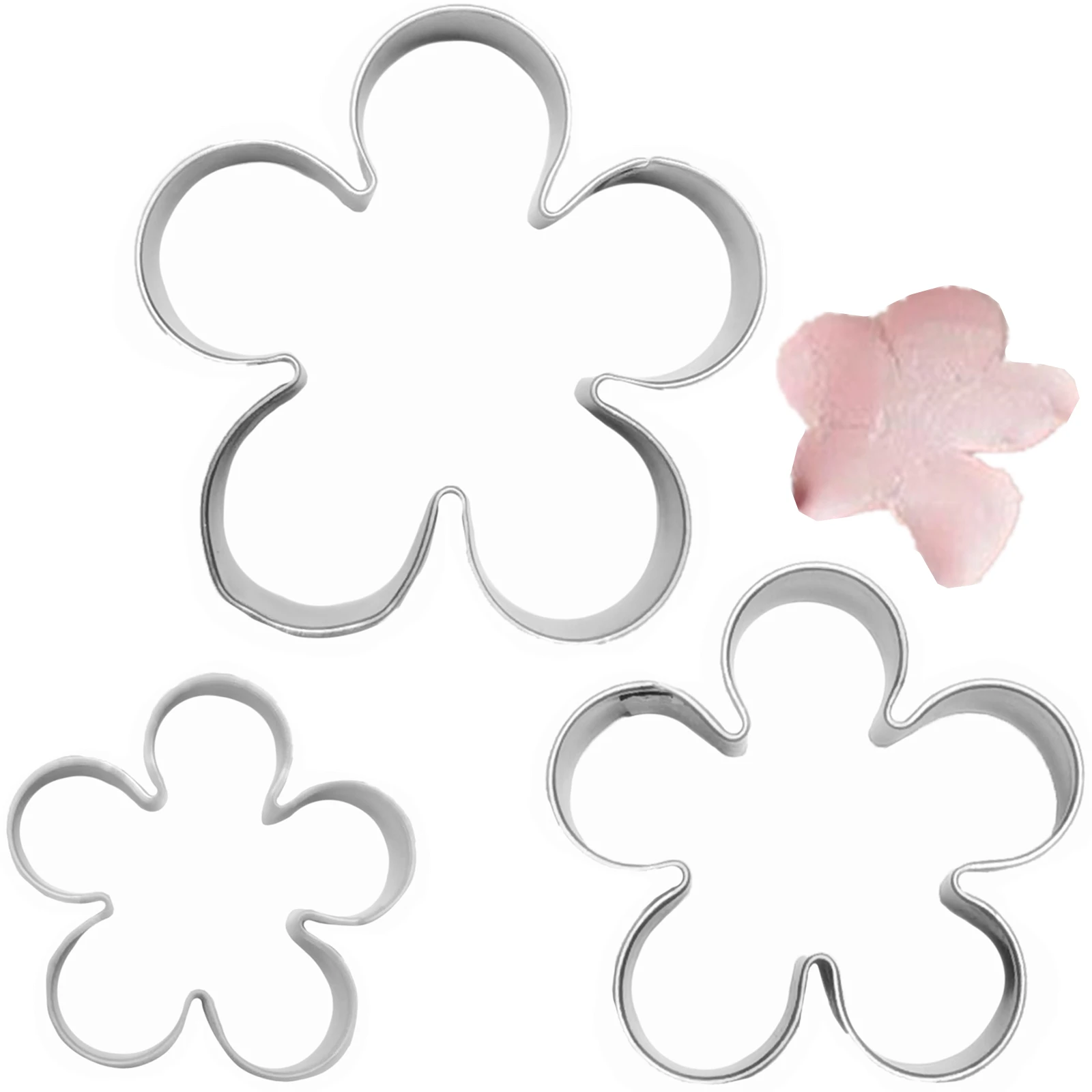 3 pcs of Flower Shaped Cookie Cutters, Stainless Steel Rose Petals Fondant Cutters Pastry Biscuit Molds for Baking DIY