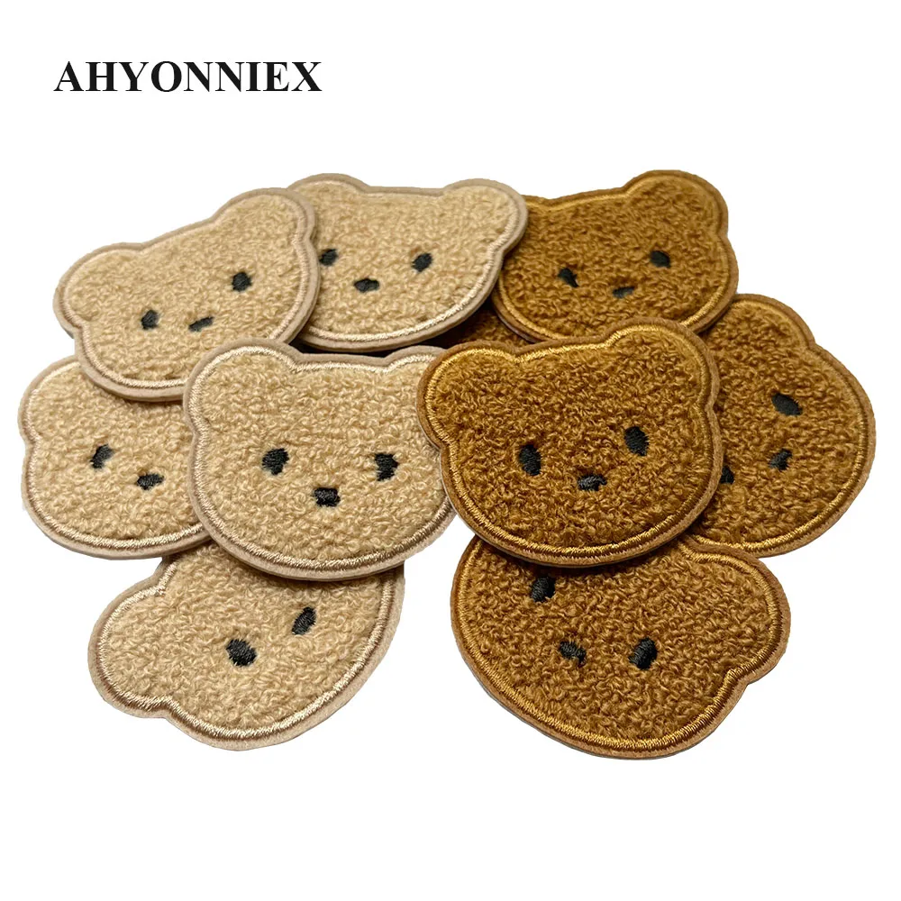 High Quality 2 Or 10pcs Sticker On Towel Embroidery Brown Bear Patches Appliques for Baby Hat Caps Dress Clothes DIY Decoration