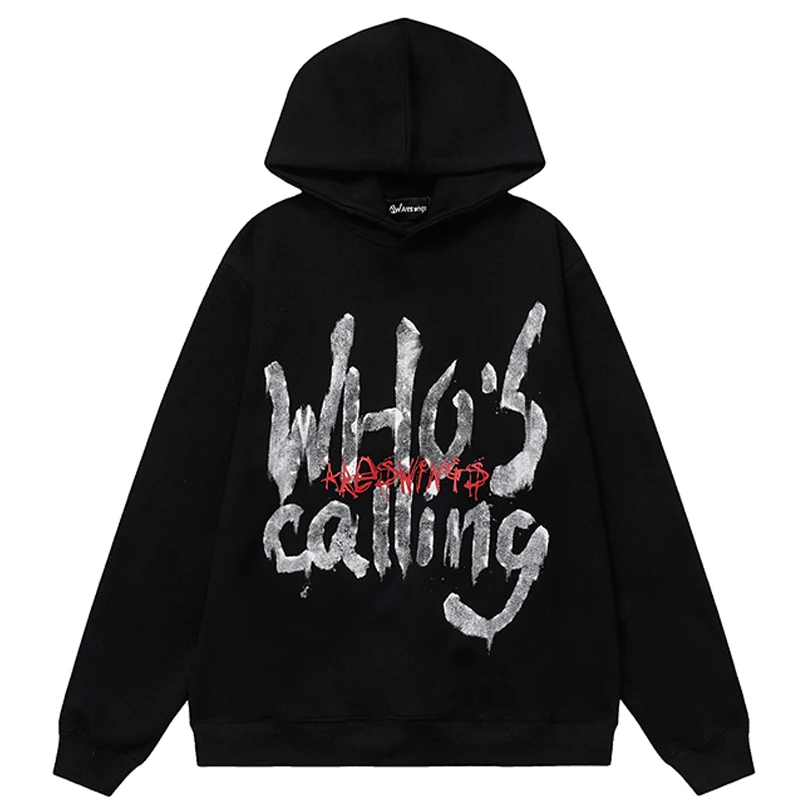 Streetwear Hip Hop Oversized Hoodies Sweatshirt Star Letter Print Graphic Hoodie Retro Washed Black Cotton Men Hooded Pullovers