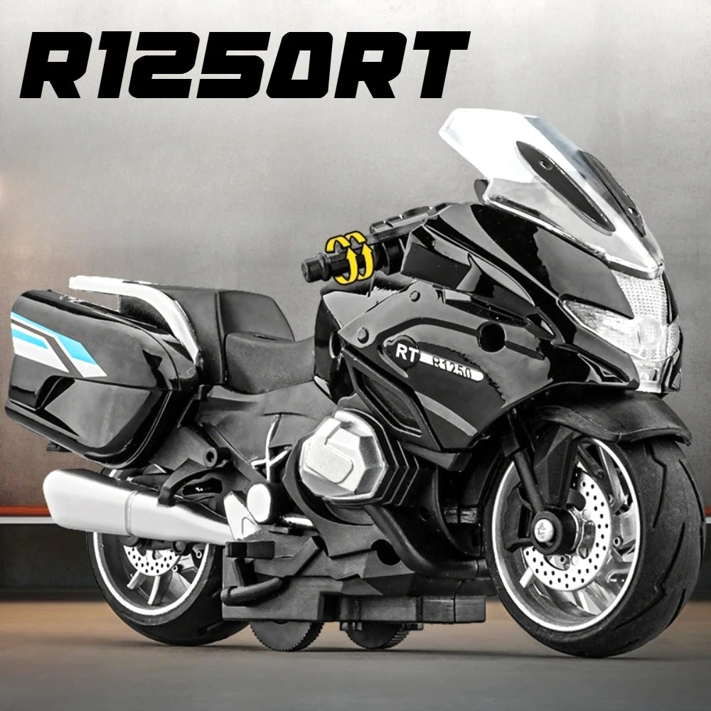Modèle de moto R1250RT à l'échelle 1:14, jouet avec musique et lumière, moto à rétrofriction, modèles de voitures de police de simulation pour l'éveil des enfants
