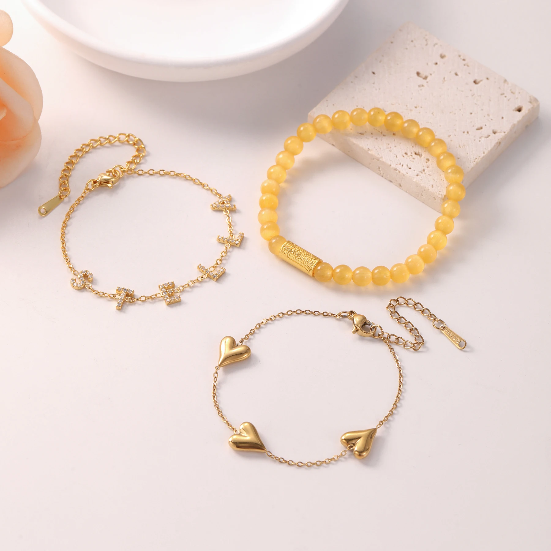 مخصص الزركون رسالة سوار 2025 الاتجاه متعدد الطبقات تكويم القلب سلسلة 18K الذهب كريستال الخرزة الفاخرة هدية الكريسماس لها #4