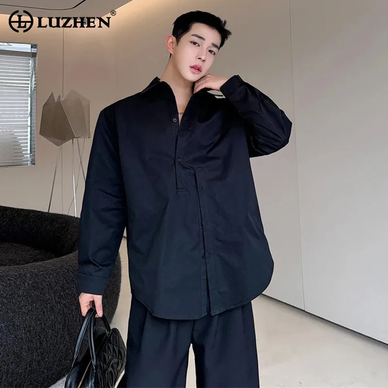 

LUZHEN Fashion Asymmetric Design Long Sleeved Shirts Original Men's Handsome Classy Solid Color Versatile Men's Clothes LZ5908