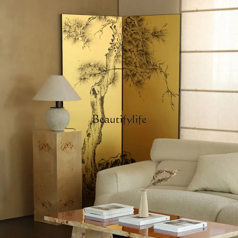 

*Medieval wabi-sabi style Oriental style gold foil screen tea room background wall partition French style