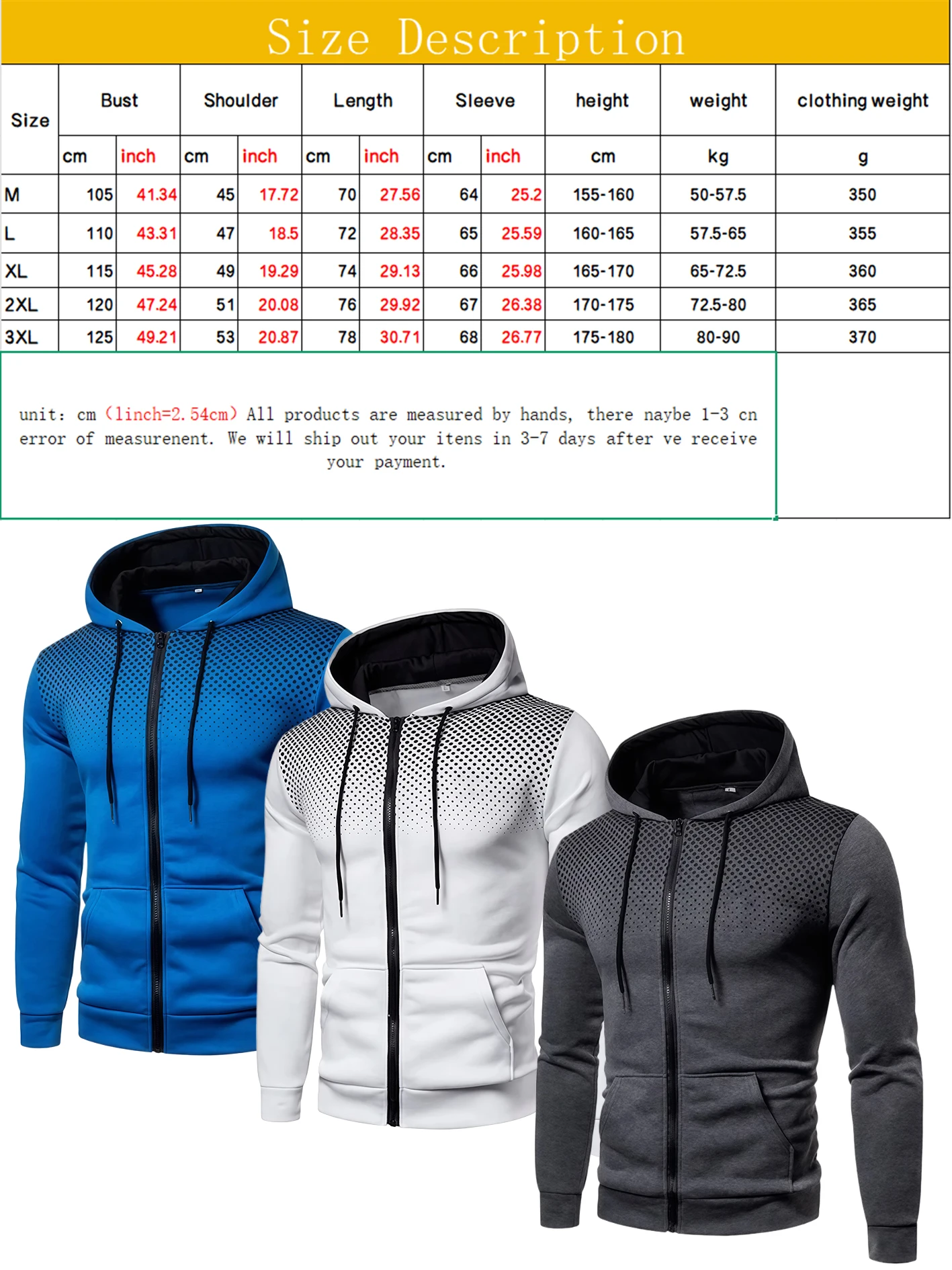 Herren-Hoodie mit Reißverschluss für Herbst und Winter, mit Kängurutasche, atmungsaktiv, lässig, ideal zum Laufen, Wandern, für Ausflüge, Dates und das Fitnessstudio – Detail 1