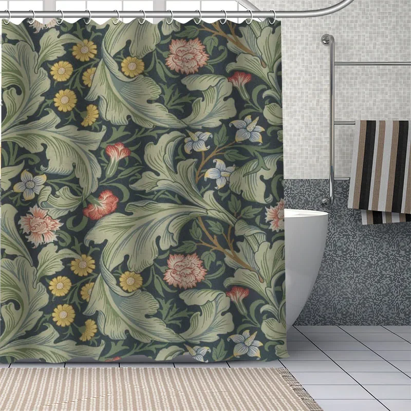 Waterproof Shower Curtain Can Be Customized William Morris Bathroom Shower Bath Supplies Polyester Shower Curtain With Hooks