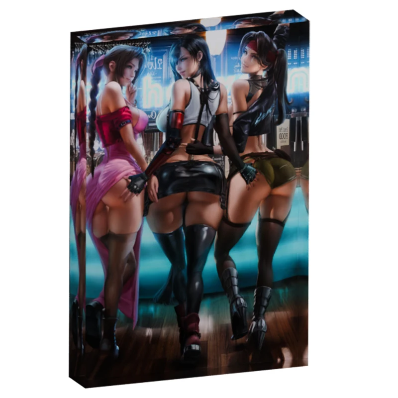 

Final Fantasy VII Tifa, Aerith, Jessie Fan Art 3D Photo Block, FF7 Remake Collectible Standee, Gaming Desk Decor