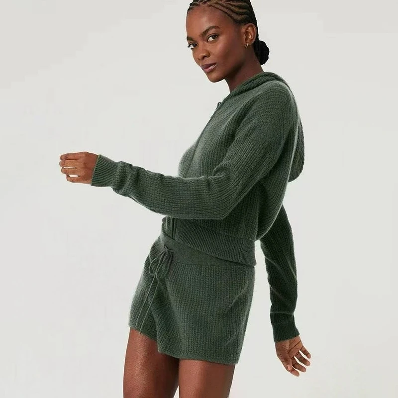 Cardigan en tricot gaufré pour femme, sweat à capuche zippé intégral, décontracté, facile à assortir, couleur unie