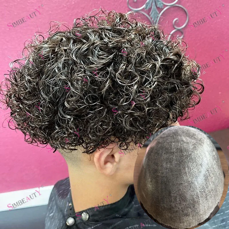 

Ультратонкая основа для кожи Темно-коричневая # 2 Черный человек, 18 мм, натуральные вьющиеся человеческие волосы, парики, система капиллярного протеза, естественная линия волос