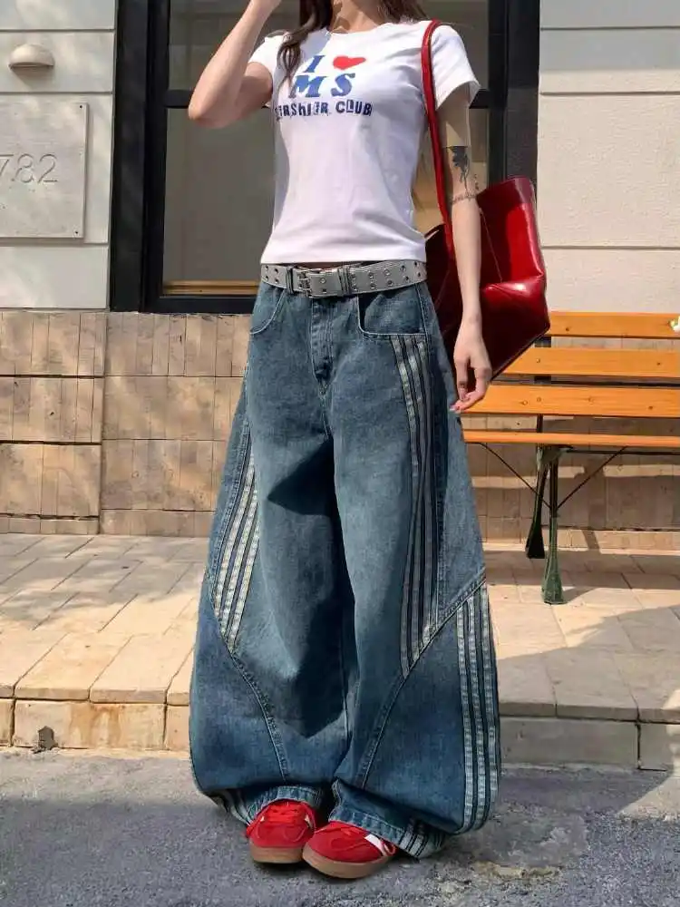 

Women Blue Oversize Jeans Boyfriend style Denim Trousers 90s Vintage Japanese 2000s Style Y2k Baggy Jean Long Pants Clothes 2025