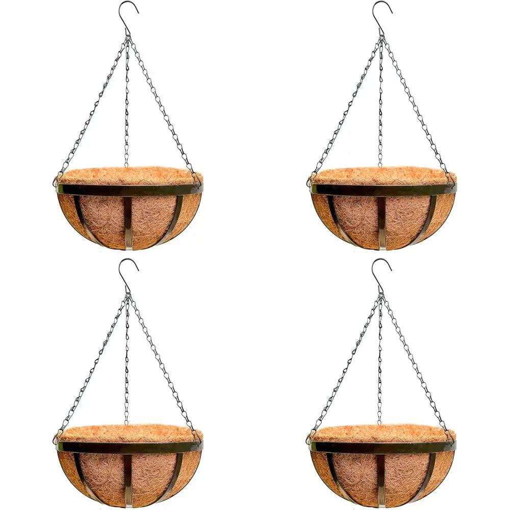 

16 Inch Large Black Hanging Planters with 4 Liners, Metal Pots for Deck, Patio, Garden, and Balcony Outdoor Decoration