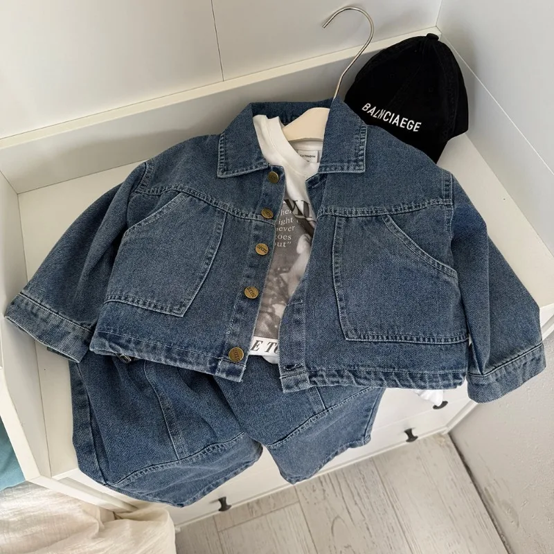 

Детская одежда для девочек: джинсовая куртка и комплект из двух предметов в стиле ретро, модный дизайн 2026 года